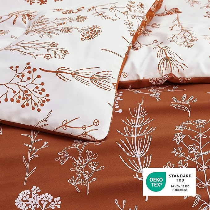 Bedsure California King Comforter Set - Terracotta Bed Set, 3 Pieces Cute Floral Bedding, 1 Soft Reversible Botanical Flowers Comforter and 2 Pillow Shams