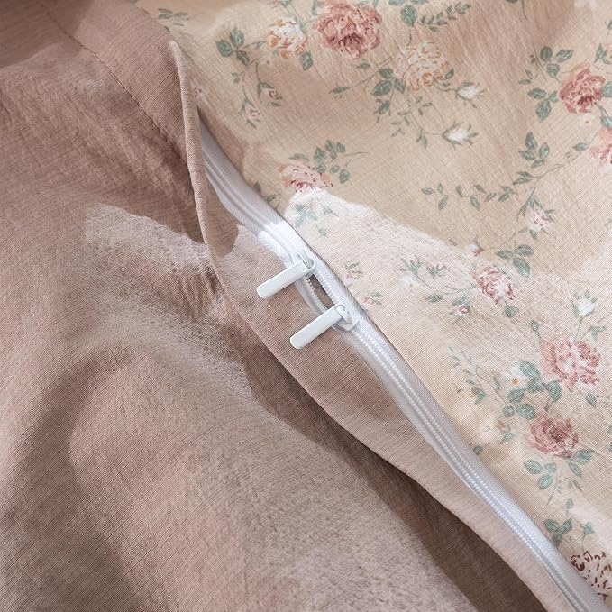 Queen Size Comforter Set Floral Soft 3 Pieces Chic Crinkle Gauze Fabric Garden Style Vintage Floral Print Botanical Comforter for All Seasons Luxury Warmth Comfy Breathable with 2 Pillowcases
