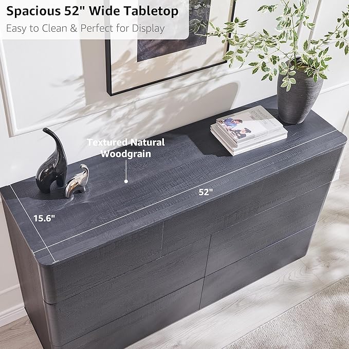JXQTLINGMU 7 Drawer Dresser for Bedroom, Modern Push-to-Open Chest of Drawers, Large Wood Storage w/Curved Profile & Handleless Design, 52" Wide Dresser TV Stand for Bedroom, Living Room, Black