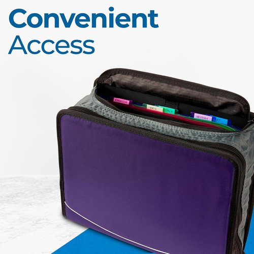 Case-it Mighty Zip Tab School Zipper Binder - 3-Inch O-Rings, 600-Sheet Capacity, 5-Subject Organizer | Purple Eclipse