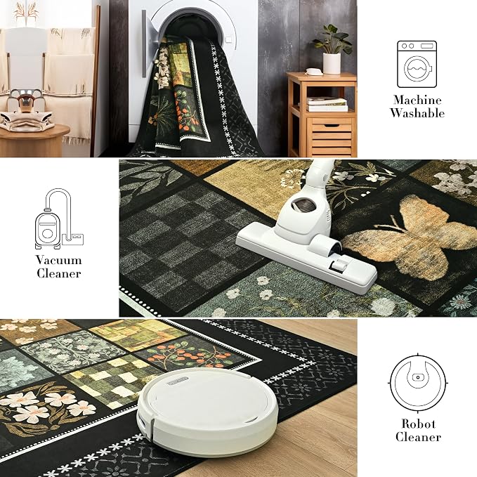Tepook 6x9 Area Rugs for Living Room, Modern Large Geometric Rug for Bedroom, Washable Patchwork Rug Indoor Non Slip Throw Carpets for Dining Room Office Farmhouse Home Decor, Black