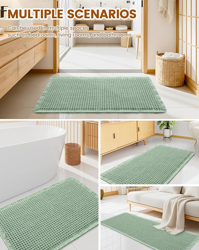Smiry Waffle Bath Mat 60x24, Extra Soft Absorbent Bathroom Rugs, Non Slip Machine Washable Quick Dry Bath Rugs for Bathroom Floor, Tub, Shower, Home Decor Accessories, Sage Green