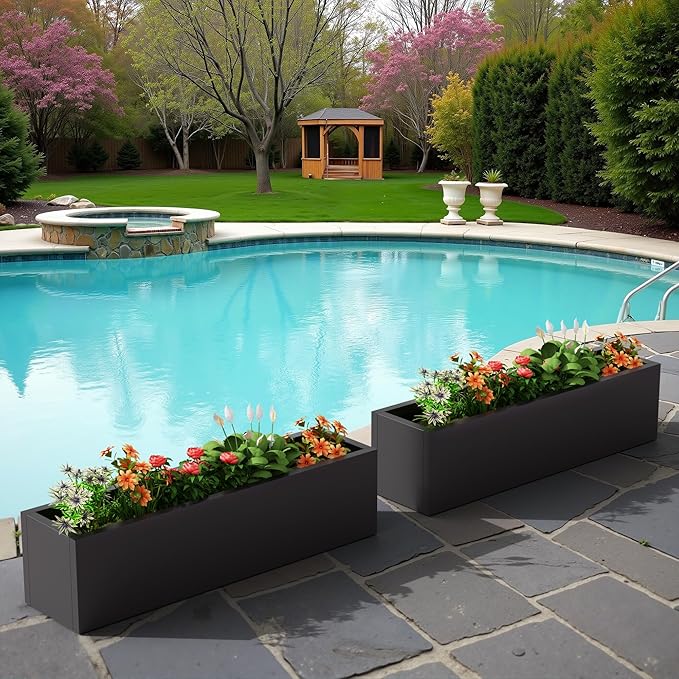 Casaphoriar Metal Planter Box 36"x9"x9", Rectangular Planter and Drainage Holes, Perfect for Outdoor Patio and Balcony Decor, Black