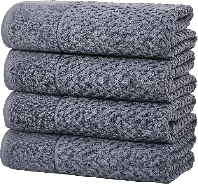 Great Bay Home Bath Towels - 100% Cotton 4 Pack 54x27 Bath Towel Set - Absorbent, Durable, Quick-Dry Towels for Bathroom (Chambray Blue)