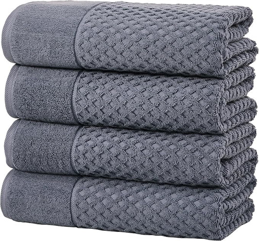 Great Bay Home Bath Towels - 100% Cotton 4 Pack 54x27 Bath Towel Set - Absorbent, Durable, Quick-Dry Towels for Bathroom (Chambray Blue)