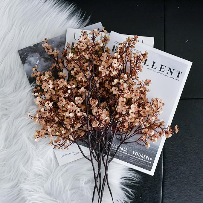 Mandy's Light Brown Artificial Baby’s Breath European Flowers 6 Bundles Silk Gypsophila with Bendable Stems for Fall Thanksgiving & Christmas Centerpiece Wedding Decor and Table Arrangements