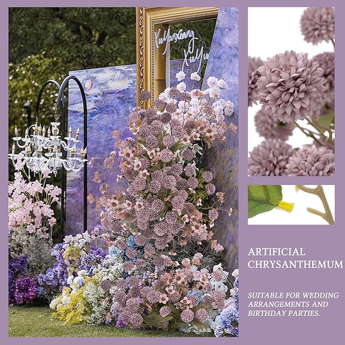 8PCS Purple Fake Flowers Artificial Chrysanthemum Faux Mums Matching 2PCS Rose Red Daisy Faux Flowers for Vase Fall Long Stems Flower Silk Flower for Home Decor Wedding Decor,20.5In (No Vase)