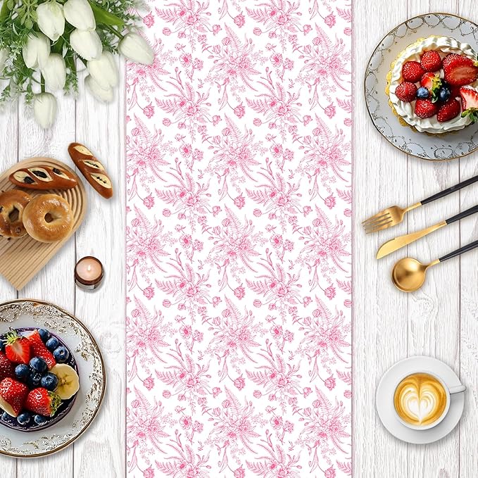 Yarcony Pink Floral Gift Wrapping Paper Roll, Bridal Shower Wrapping Paper, Vintage Toile Pink Floral Gift Wrap for Girl Birthday,Wedding, Mother's Day,Valentine's Day,Baby Shower (17 In X 16.5 Ft)