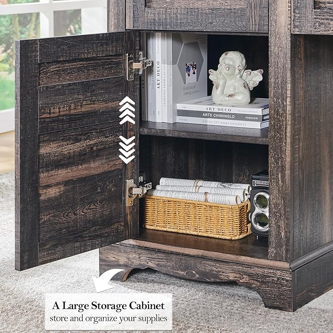 RedLemon 60" Farmhouse Executive Desk, Home Office Desk with Drawers, Charging Station, Keyboard Tray, File Drawer, Storage Cabinet, Wood Rustic Computer Writing Desk (Dark Rustic Oak)