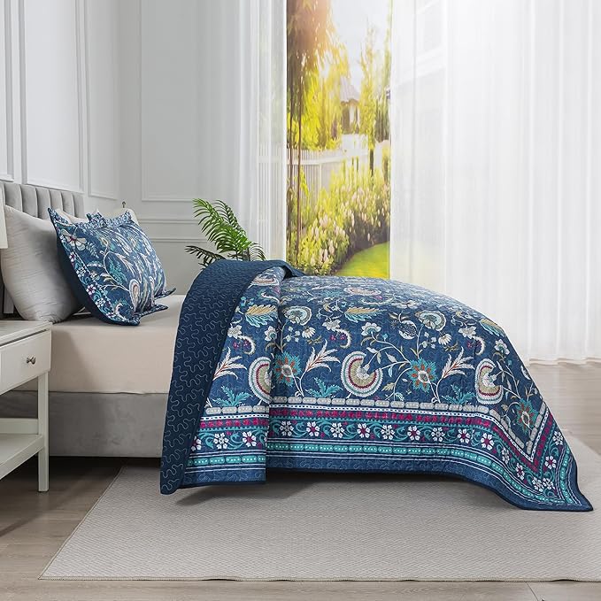 HoneiLife Queen Quilt Bedding Sets - Floral Quilt Bedding Sets 3-Piece 90x96, Microfiber Reversible Bedspreads Patchwork Coverlet Rustic Bedding Set All Season Quilts