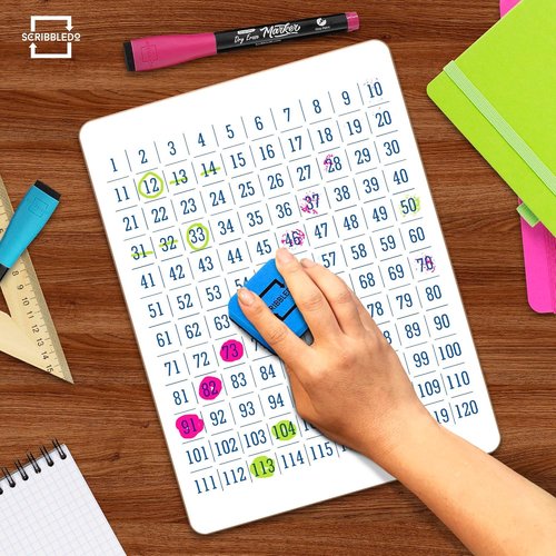 SCRIBBLEDO Dry Erase Number Chart - 100-Chart Whiteboard for First Grade Math | 9”x12” Size