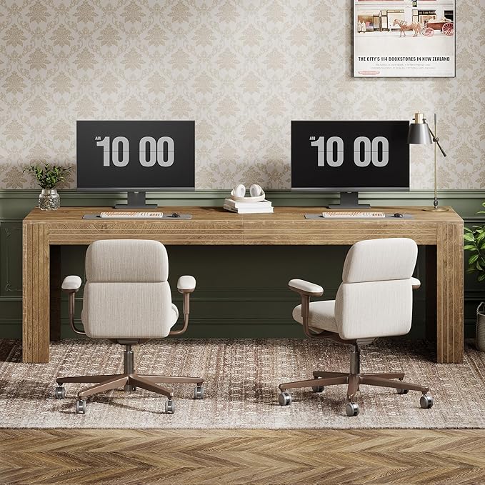 Tribesigns 79-Inch Extra Long Desk, Two Person Double Desk for Home Office, Wooden Long Computer Desk Writing Table for Office, Natural