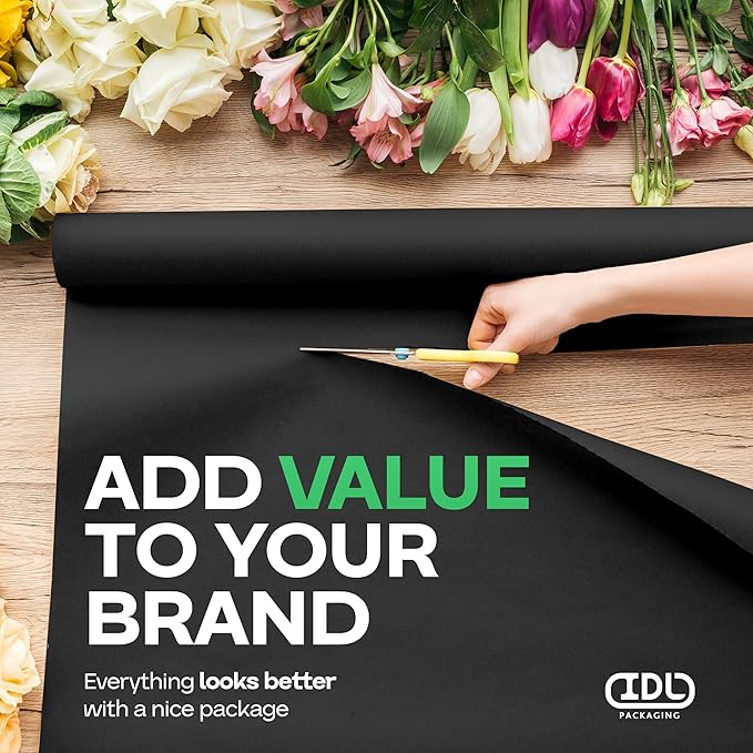 Black Kraft Paper Roll 24" x 2160" (180 feet) - USA-Made Quality Black Paper 50lb Thickness for Packing, Moving, Shipping & Crafts/Arts - 100% Recyclable Natural Wrap Material by IDL Packaging