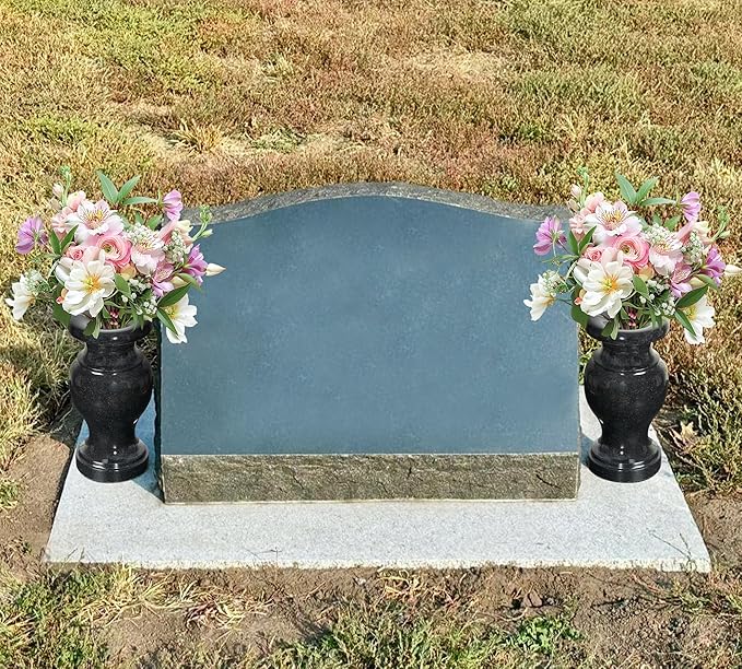 Cemetery Vase, Granite Grave Vase Polished, Black Memorial Stone Vases with Draining Hole for Home Tabletop, Cemetery Flowers, Grave Headstone Decorations (1pc, Polished Black)