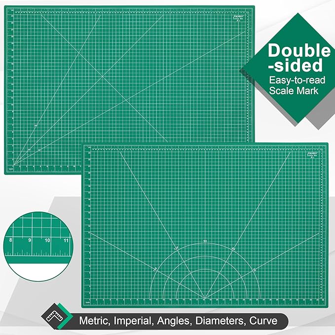 Density-upgraded 24" x 36" Large Self Healing Sewing Mat, Idemeet Rotary Cutting Mat 5-Ply Cut Board for Crafts Hobby Project, Scale Size 24" x 36", A1, Green