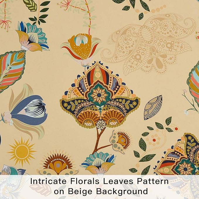XiDi Beige Vintage Floral Curtains Boho Blackout Curtains Patterned 84 Inches Long 2 Panels for Bedroom Living Room Thermal Insulated Grommet Luxury Colorful Botanical Flower Leaf Printed Drapes 52x84