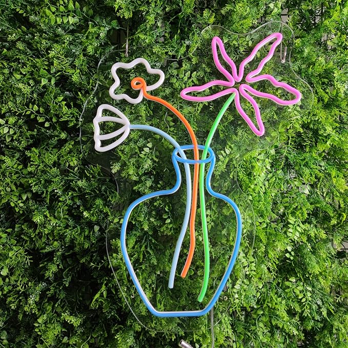 Plant Neon Sign for Wall Decor,Led Signs,Flower Neon Signs for Bedroom Wall with Dimmable Switch for Any Age Children's Room, Bar, Party, Christmas, Wedding Decoration Size:60 * 45cm
