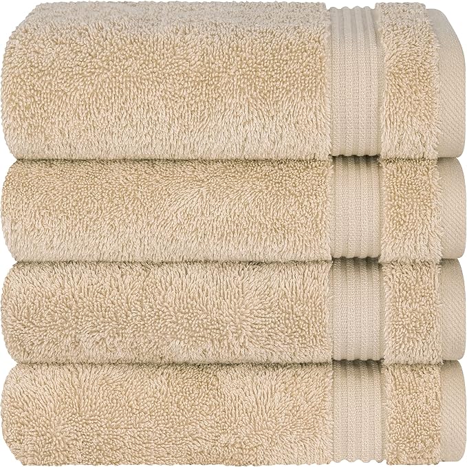 Cotton Paradise 100% Cotton Turkish Towel Set, Soft Absorbent Quick Dry, 4 Piece Hand Towel Set, Beige
