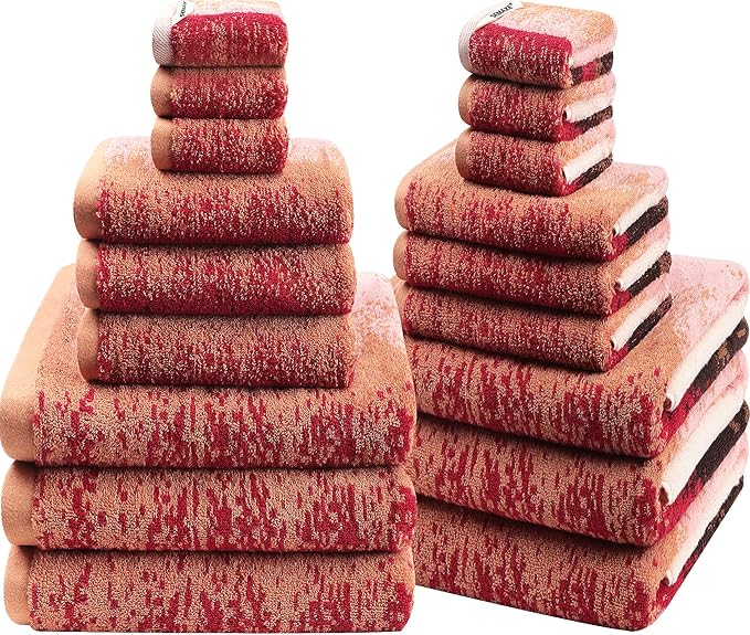 SEMAXE Bath Towel Set, 18 Piece Towel Set for Bathroom, Large Value Pack, Quick Dry Cotton Towels with Hanging Loops, Easy Care, Ombre Gradient
