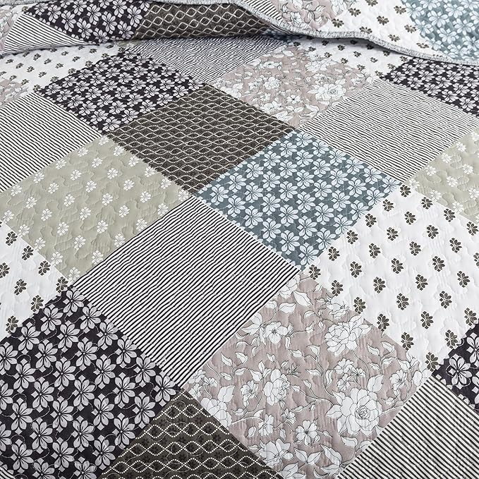 HoneiLife King Size Quilt Set - 3 Piece Microfiber Quilts Reversible Bedspreads Patchwork Coverlets Rustic Bedding Set for King Bed
