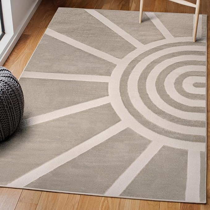 JONATHAN Y Sun Two-Tone High-Low Indoor Area Rug 5X8 Beige/Cream, Aelius MidCentury Scandinavian Abstract for Living Room, Bedroom, Kitchen, Easy-Cleaning, Pet-Friendly, Non-Shedding SND101A-5