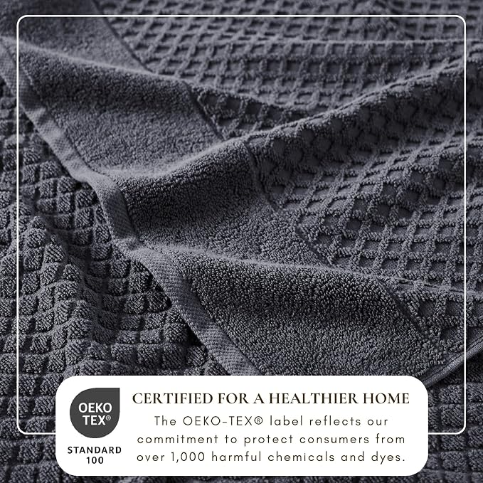 Great Bay Home Bath Towels - 100% Cotton 6 Piece Bath Sheet Set - Diamond Waffle Weave - Absorbent, Durable, Quick-Dry Towels for Bathroom (Stone Blue)