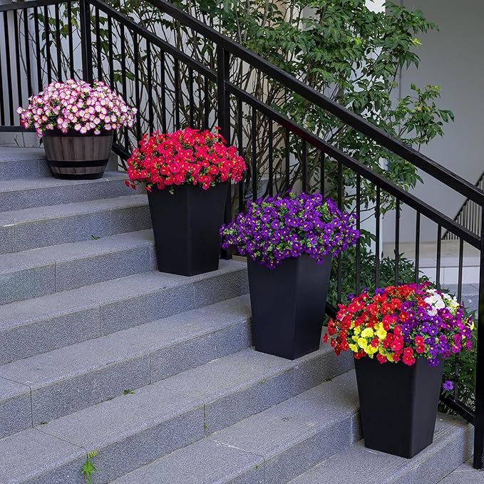Artificial Faux Flowers for Outdoor 16 Bundles Boxwood Fake Morning Glory for Planter,UV Resistant Fake Flowers for Home Porch Patio Outside（Purple）