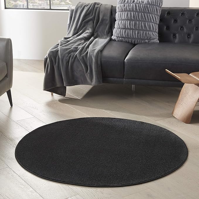 Nourison Home Nourison Essentials Black 4' x Round Area Rug - Easy Clean, Non Shedding, Bed Room, Living Room, Dining Room, Kitchen (4' x Round)