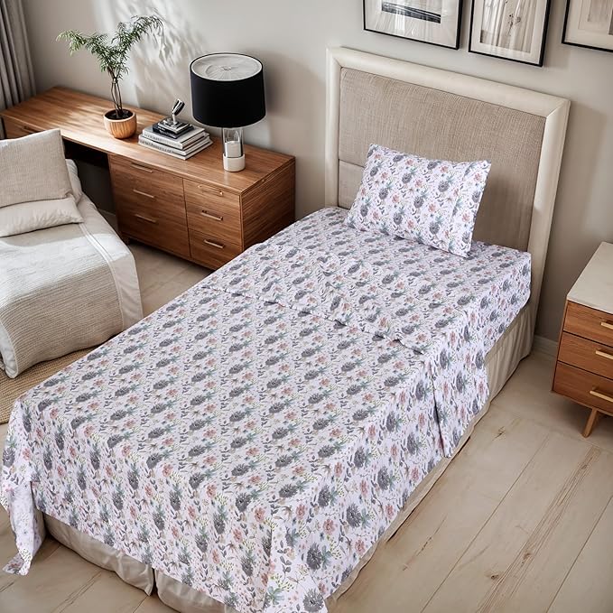 RUVANTI 100% Cotton Twin XL Sheet Sets, 3 Pieces, Soft & Breathable Percale Weave Bedding, Deep Pocket 16", Hotel Standard, Crisp Cool Feel, Durable, Perfect Size Floral Sheets, Dandelion Field