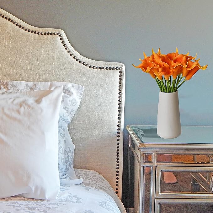 Mandy's PU Orange Calla Lily Artificial Flowers 20 Stems 13.5in Faux Realistic Centerpiece for Thanksgiving and Christmas Decorations DIY Bridal Bouquet Home Décor