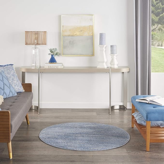 Nourison Home Nourison Essentials Blue Grey 4' x Round Area Rug - Easy Clean, Non Shedding, Bed Room, Living Room, Dining Room, Kitchen (4' x Round)