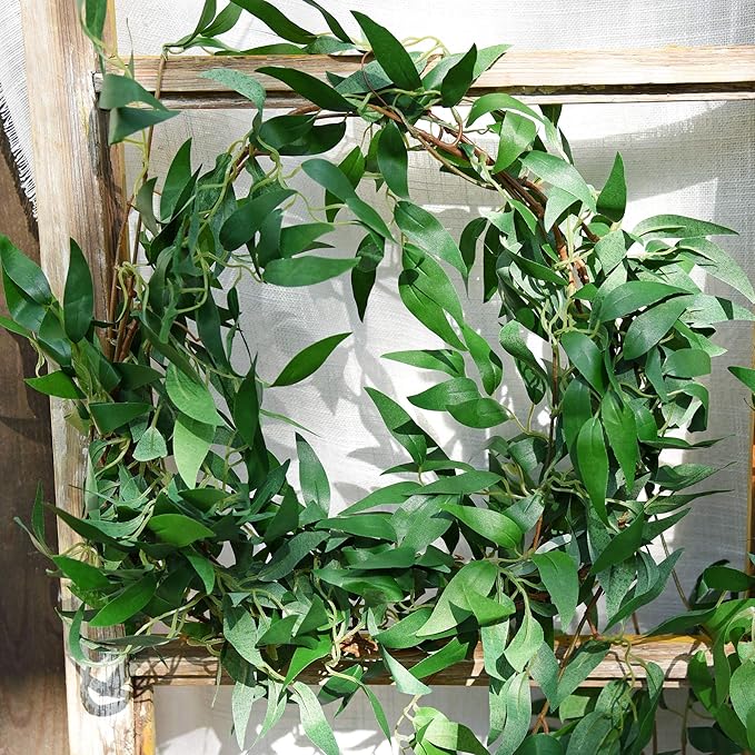 FiveSeasonStuff Artificial Natural Green Willow Garlands, Bendable Greenery Vine Leaves for Wedding Home Decoration (2 pcs, 11.8 feet)