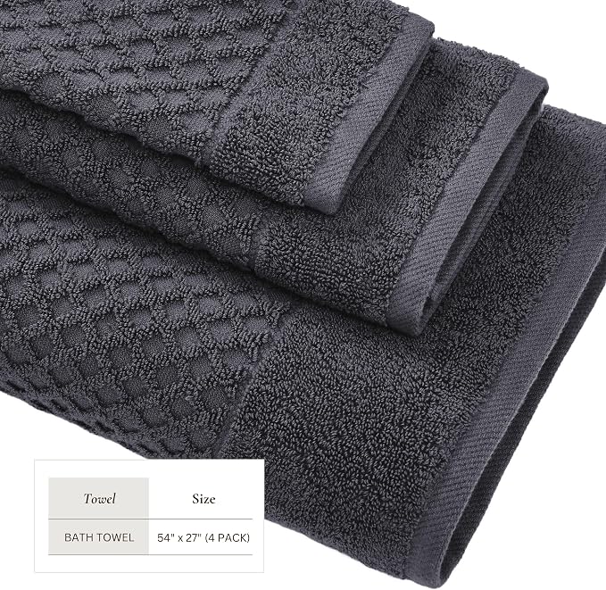 Great Bay Home Bath Towels - 100% Cotton 4 Pack 54x27 Bath Towel Set - Absorbent, Durable, Quick-Dry Towels for Bathroom (Stone Blue)