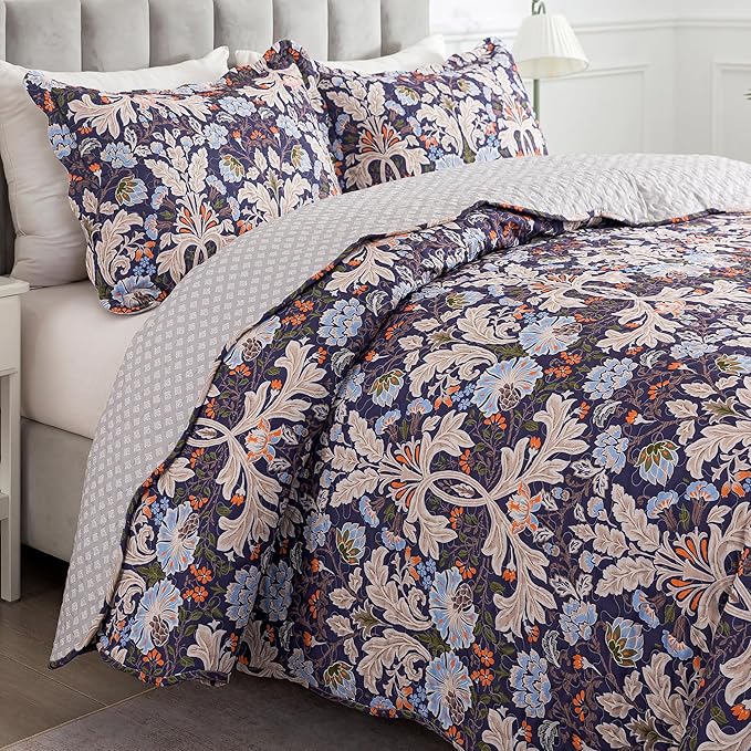 HoneiLife Quilt Set King Size - Microfiber Bedspread 3-Piece,Reversible Coverlet Lightweight Bedcover King Quilt Bedding Sets-Navy