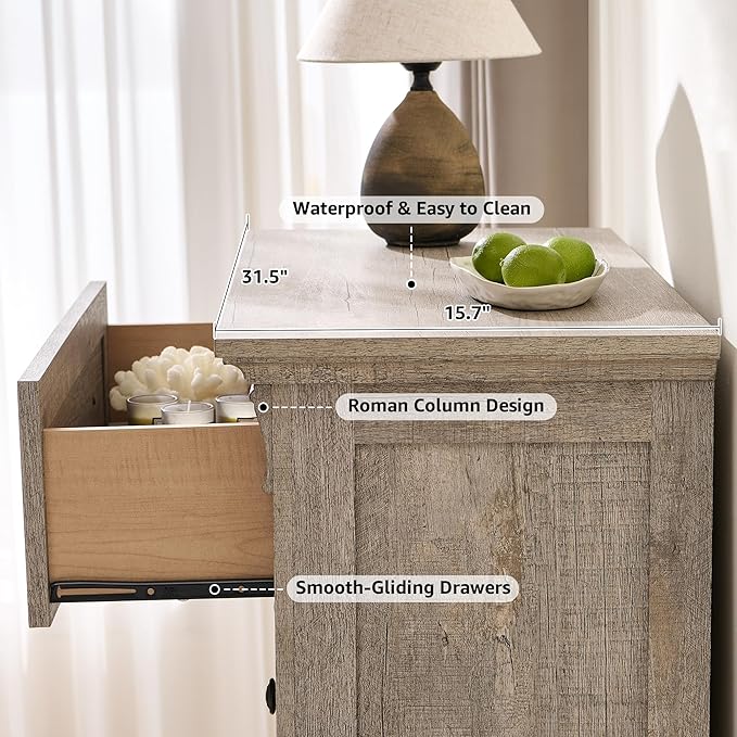 T4TREAM Farmhouse 5 Drawers Dresser for Bedroom, 47" Tall Wood Rustic Chest of Drawers, Vintage Design with Metal Handle, Light Rustic Oak