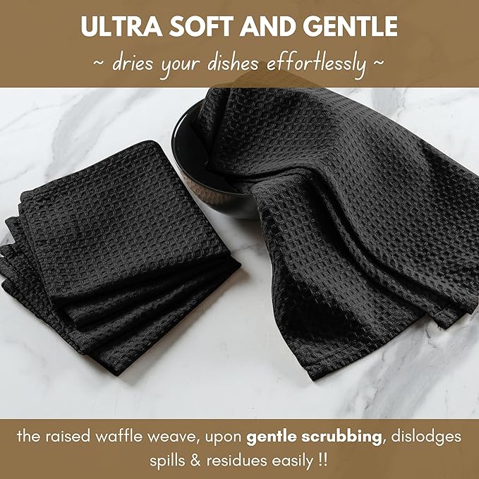 Native Fab Cotton Kitchen Towel & Dishcloths Set - 8 Pieces, Ultra Absorbent, Washable, Quick Drying, Durable Towels for Cooking, Cleaning, Baking - Ideal for Home, Restaurants, Cafes - Black