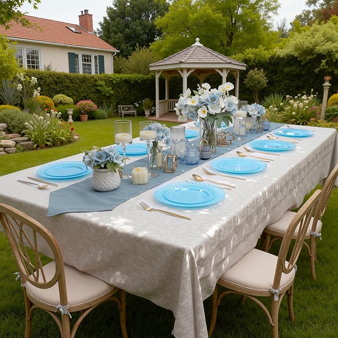 COLOSUS 60Pcs Blue Plastic Plates, Fancy Blue Hanukkah Plates, Nice Scallop plates,Heavy Duty Lace Hollowed Out Plate Set include 30 Dinner Plate 10” and 30 Salad/Dessert Plate 7.5”for Hanukkah