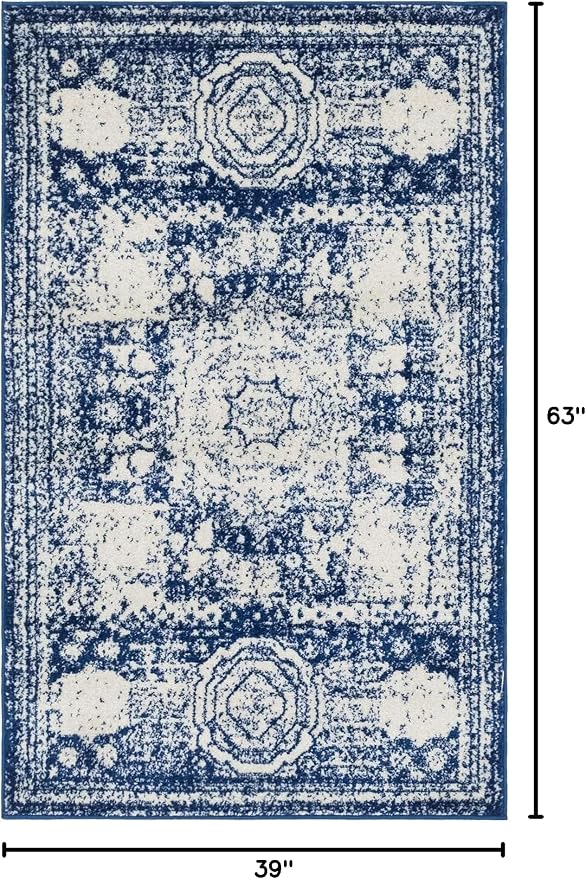 Unique Loom Bromley Collection Area Rug - Wells (3' 3" x 5' 3" Rectangle, Ivory and Blue/ Ivory)