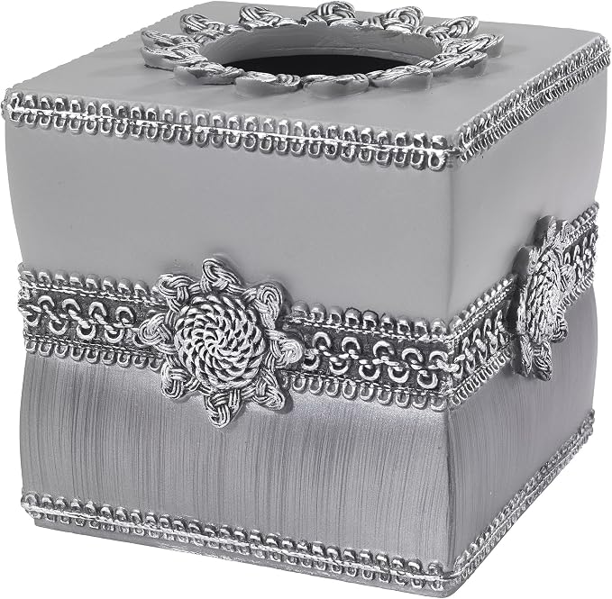 Avanti Linens - 11166EGTE Braided Medallion Tissue Cover, Granite
