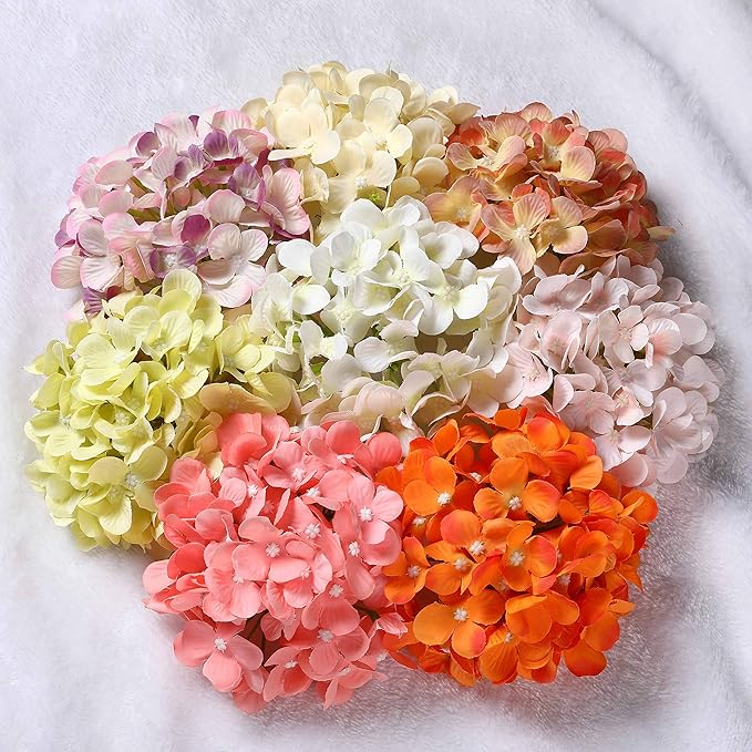 10PCS Silk Hydrangea Heads with Stems Artificial Flowers for Wedding Party Home Decor (Pink 3#)