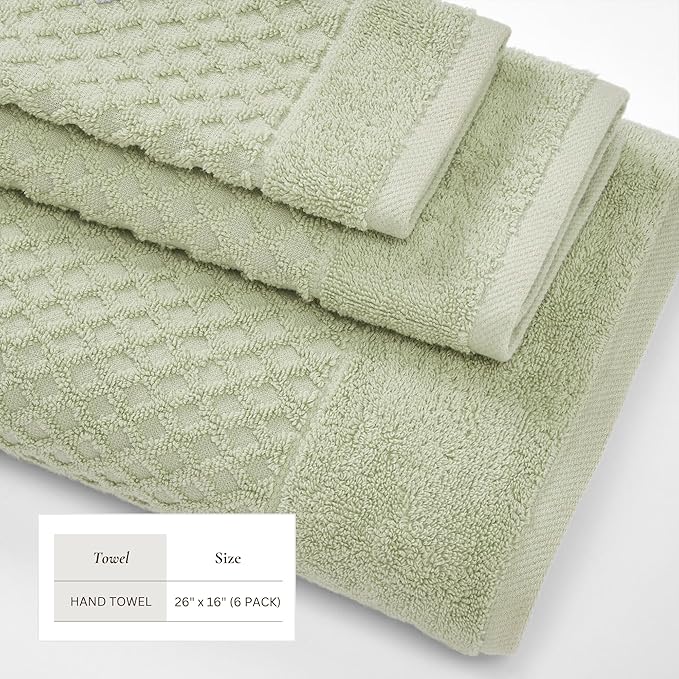 Great Bay Home Hand Towels - 100% Cotton 6 Pack 26x16 Hand Towel Set - Absorbent, Durable, Quick-Dry Towels for Bathroom (Pale Green)