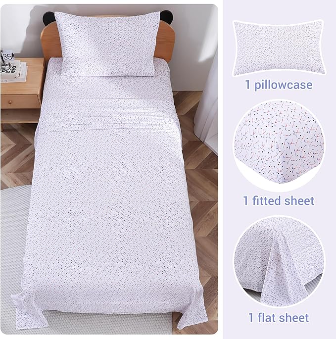 Viviland 3 Pieces Boys Sport Ball Twin Sheet Set - Soft Microfiber Fitted Flat Sheets & Pillowcase - Hockey Bedding Sets - for Kids & Toddlers