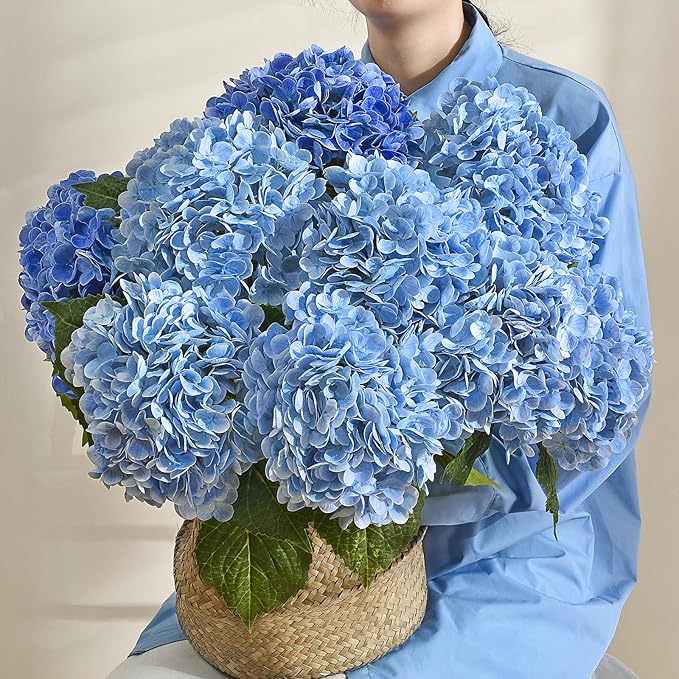 MARTINE MALL 3Pcs 21in Hydrangea Artificial Flowers, Latex Real Touch Hydrangeas Lifelike Large Hydrangea Flowers for Home Decor Party Arrangements Wedding Bouquets Centerpieces (Dark Blue)