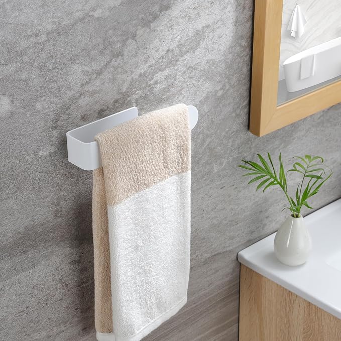 Taozun White Towel Rack, Self Adhesive Hand Towel Holder Towel Ring, Stainless Steel Towel Bar for Bathroom or Kitchen Wall