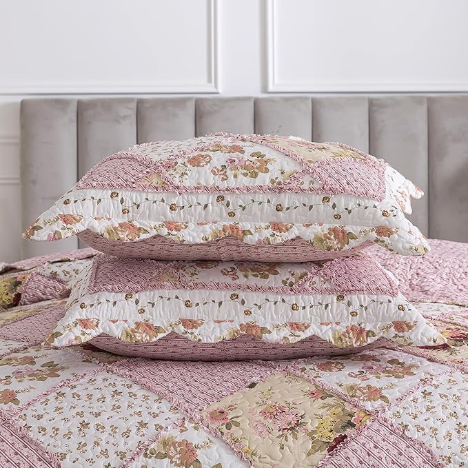HoneiLife Queen Quilt Bedding Sets - Floral Quilt Bedding Sets 3-Piece 90x96, Lightweight Bedspreads Patchwork Coverlet Rustic Bedding Set All Season Quilts