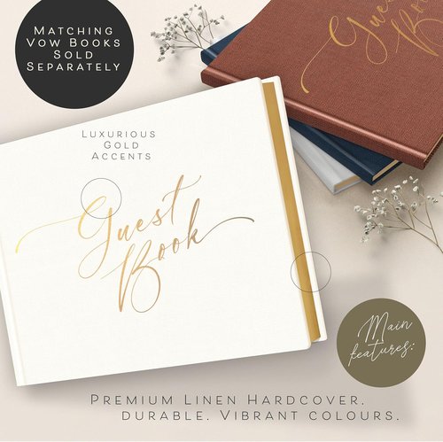 Regine Switzerland Wedding Guest Book - Elegant Gold-Foiled Design for Reception & Baby Showers | White Photo & Polaroid Pages