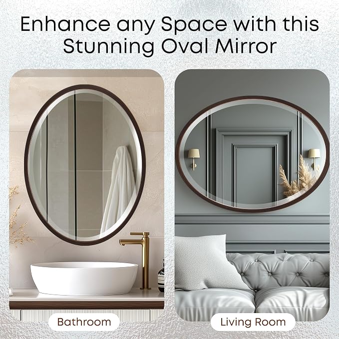 OVALCREST - Oval Wooden Beveled Wall Mirror for Home Decor, Bathroom, Vanity, Bedroom, Living Room, Hallway - London Style (Rubbed Bronze) 29.1 x 23.1