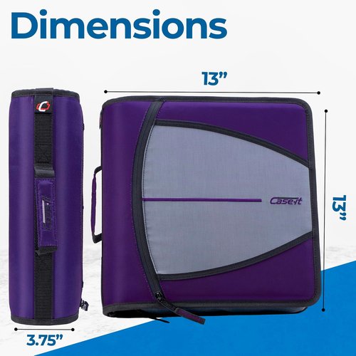 Case-it Mighty Zip Tab School Zipper Binder - 3-Inch O-Rings, 600-Sheet Capacity, 5-Subject Organizer | Purple Eclipse