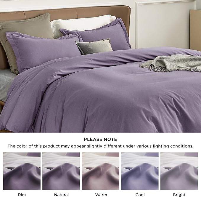 Bedsure Duvet Cover Queen Size - Soft Double Brushed Bedding Set for Kids & Adults, Zipper Closure, 3 Pieces, Includes 1 Duvet Cover (90"x90") & 2 Pillow Shams, NO Comforter, Grayish Purple