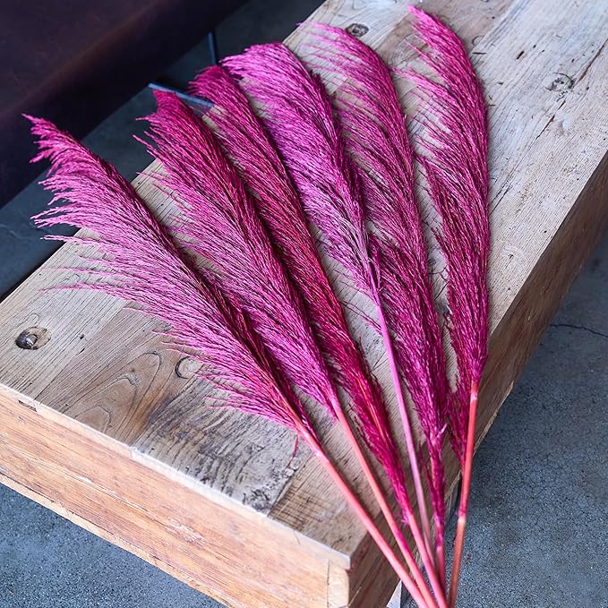 Pampas Grass Decor Tall,Long Pampas, Large Pompas Floral, Elegant Feather Flowers for Wedding Decorations, Living Room Decor (Natural Purple Red, 8pcs 31.5"(80cm))